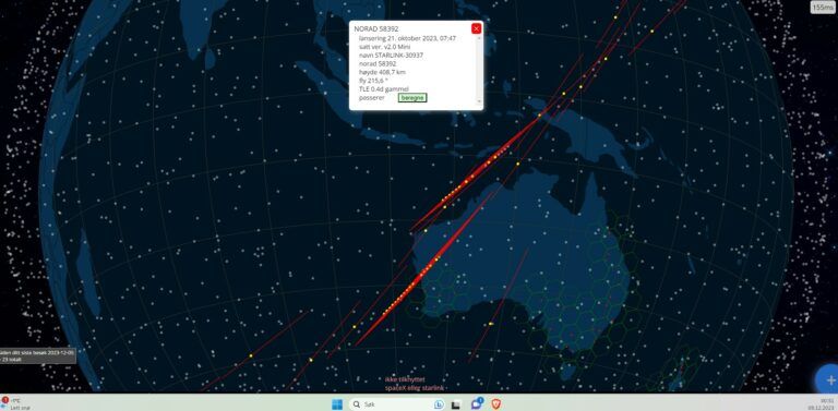 Starlink (NORAD) over Filippinene og Australia 09.12 2023.